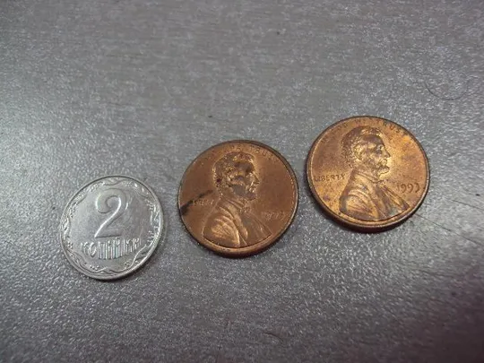 монета сша 1 цент 1993 лот 2 шт №9179 Ціна