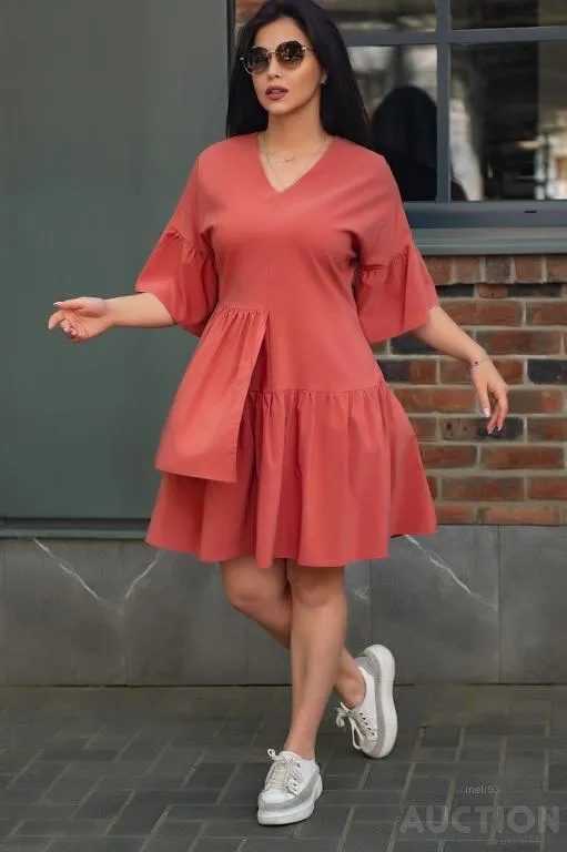Платье свободного кроя, терракотового цвета, 183R0050 Ціна