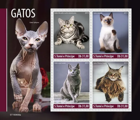 Купити Сан Томе и Принсипи-Кошки -2019. Чистый полный красивый комплект. MNH.