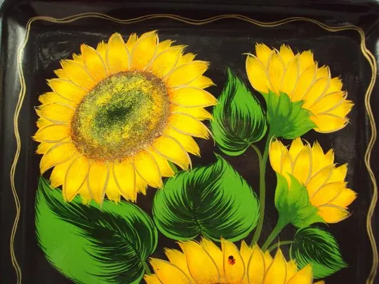 Поднос петриковская роспись узор подсолнухи дерево высота 2,1 см, размер 21 х 31 см №13402 Де купити