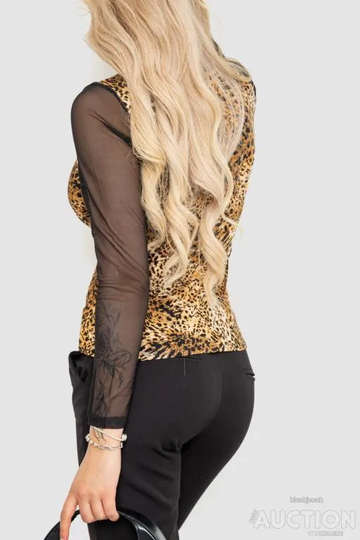 Лонгслив женский с рукавом в сетку, цвет коричнево-черный, 186RG400 Продаж