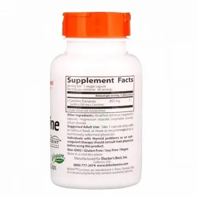 Купити Аминокислота Doctor&#039;s Best L-Карнитин Фумарат, L-Carnitine Fumarate, 855 мг, 60 капсул (DRB-00106)
