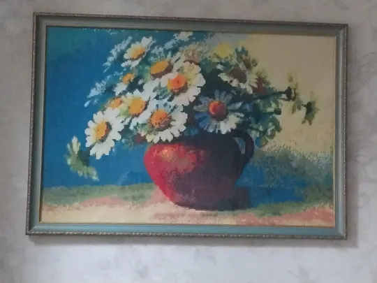 Купити Картина вишита хрестиком, ручна робота, оформлена в рамку з склом, "Чарівні ромашки", 80×60