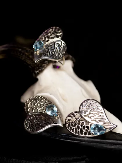 фото, Комплект з срібла 925 проби родійоване лінде топазом