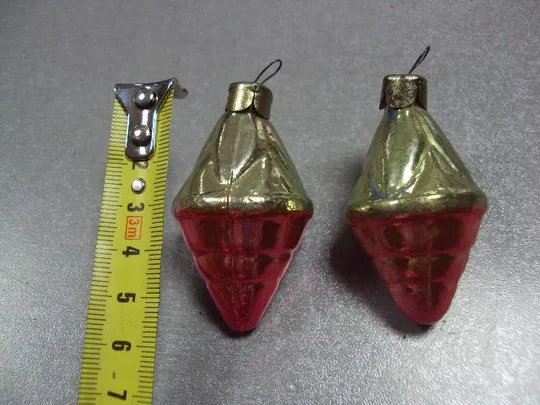 Елочные игрушки подвесные юла стекло ссср лот 2 шт длина 5,5 см №13198 З аукціону