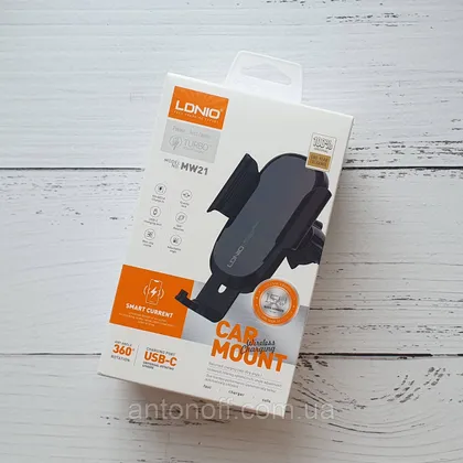 фото, Автотримач LDNIO MW21 в решітку дефлектор з бездротовою зарядкою Wireless 15W Чорний