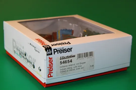 Купити ІНДІАНЕЦЬ ІЗ ЛУКОМ НА КОНІ  № 54654 индеец 70мм ELASTOLIN PREISER ФРГ в упаковці