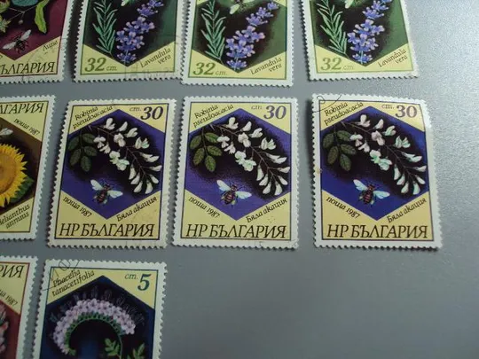Марки серия Болгария 1987 флора цветы растения и пчелы лот 13 шт гаш №10394 З аукціону