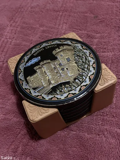 фото, Керамічні бірдекелі Греція Rhodes Greece (7 шт + підставка)