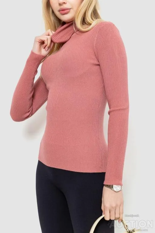 Гольф женский однотонный в рубчик, цвет темно-коралловый, 214R7100 З аукціону