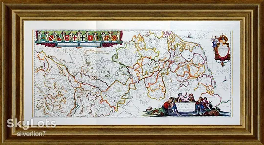 Старовинна мапа карта Ріка Рейн на папері верже 1663 Willem Blaeu Торговий майданчик