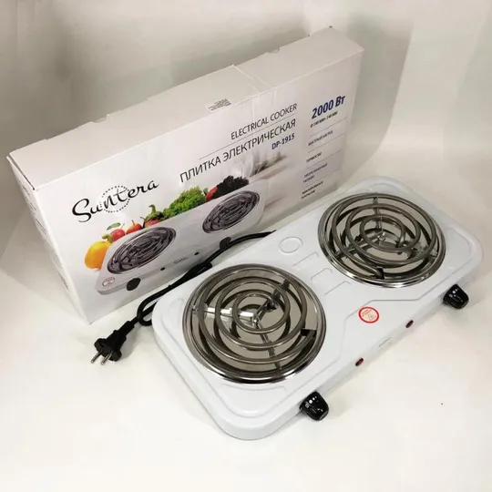 Плита электрическая Suntera DP-1915, мощная настольная электроплита, плита бытовая. Цвет: белый Інтернет-аукціон