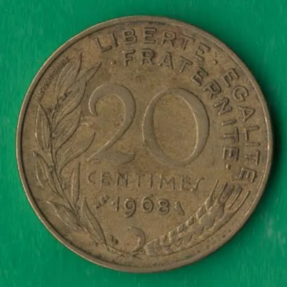 фото, 20 сантимів 1968 року Франція [М]
