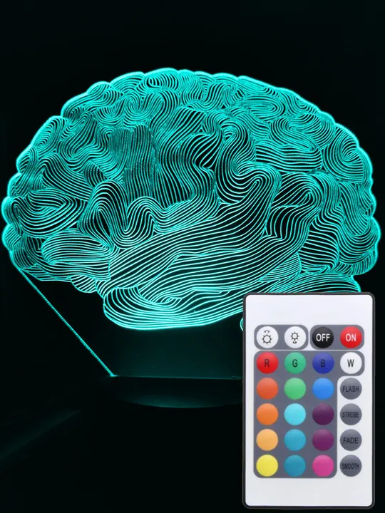 Акриловий світильник-нічник з пультом 16 кольорів Мозок tty-n000917 Ціна
