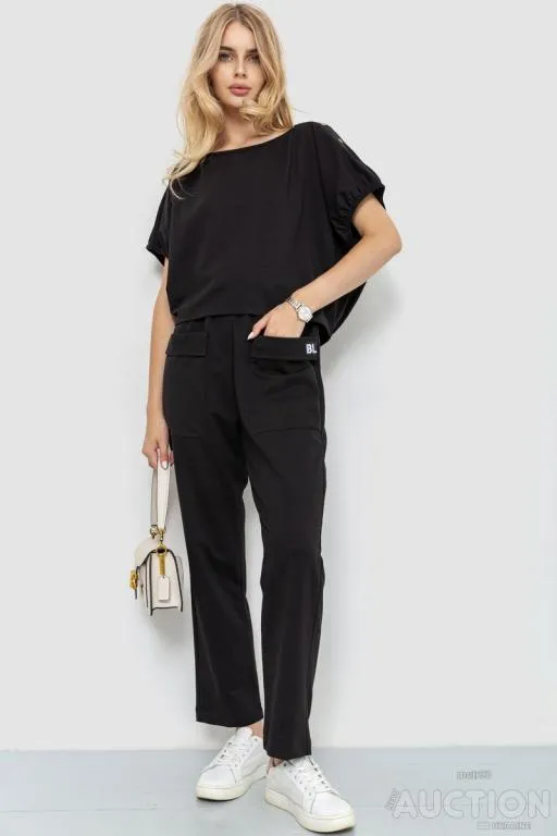Костюм женский повседневный однотонный, цвет черный, 115R0447-1 Ціна