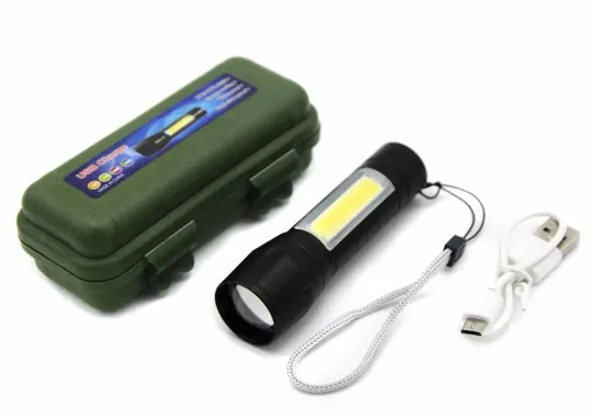 Купити Ліхтарик кишеньковий алюмінієвий + Zoom(200м) + Акумулятор + Кабель для заряджання + Кейс для зберігання