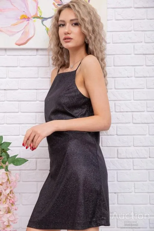 Мини-платье на бретелях, черного цвета, 115R0464 Де купити