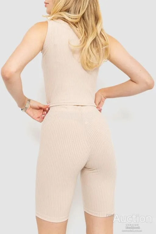 Костюм женский в рубчик повседневный, цвет светло-бежевый, 214R700 Продаж