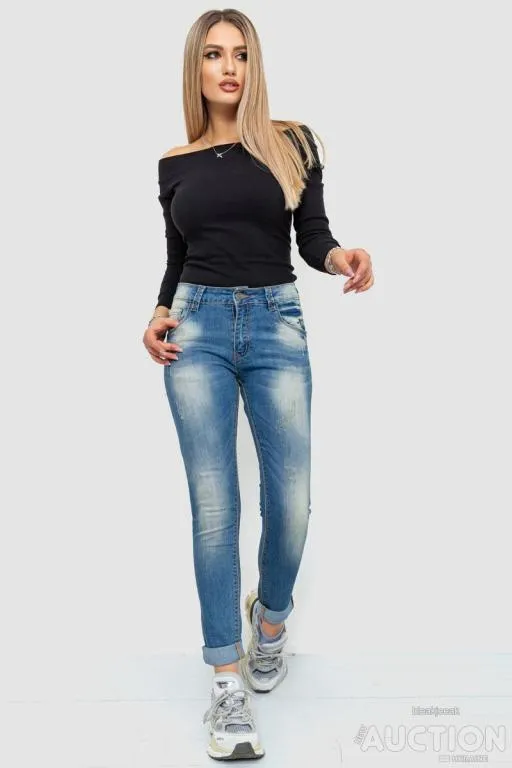 Купити Джинсы женские с потертостями, цвет синий, 244RS06