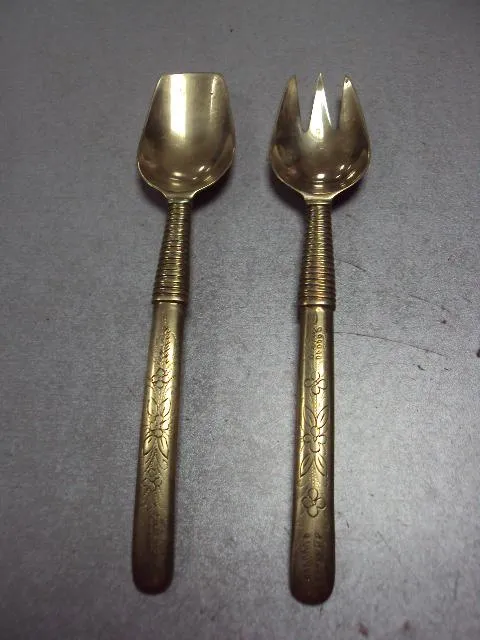 Купити Столовые приборы салатный или десертный набор ложка и вилка узор цветы латунь длина 21 см (№1699)