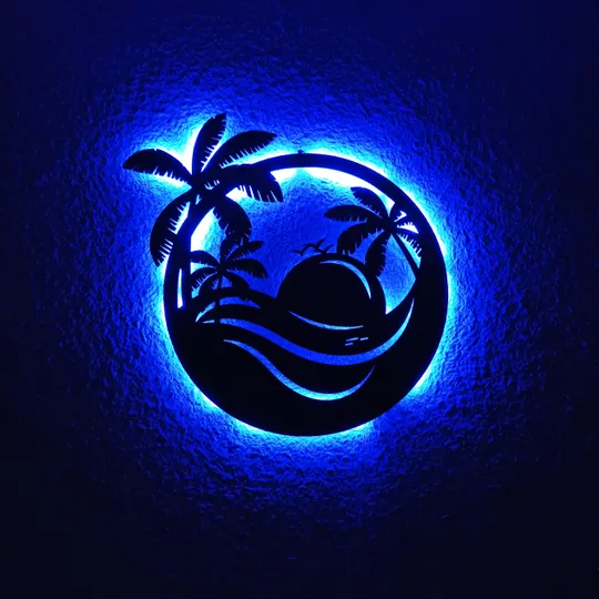 Купити Панно декоративне картина на стіну Морський пейзаж LED 16 кольорів пульт 410х450 acr-p000056