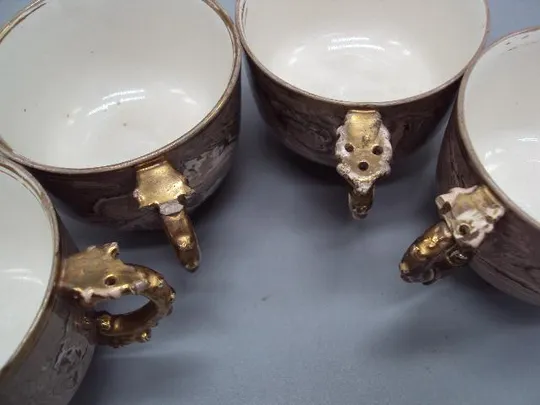 Чашки и блюдца тарелки мраморный фарфор колерон Федяшин лот 4 чашки и 2 блюда №13404 Продаж