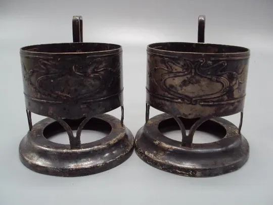 Подстаканники пара мнц Киев подстаканник высота 7,6 см, диаметр 6,9 см лот 2 шт №11768 Продаж