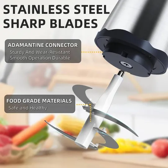 Измельчитель чаша 2 л 4 лезвия из нержавеющей стали Rainberg RB-2202 1300 Watt Де купити