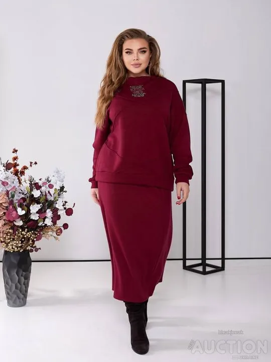 Жіночий костюм з ангори зі спідницею колір бордовий Ціна