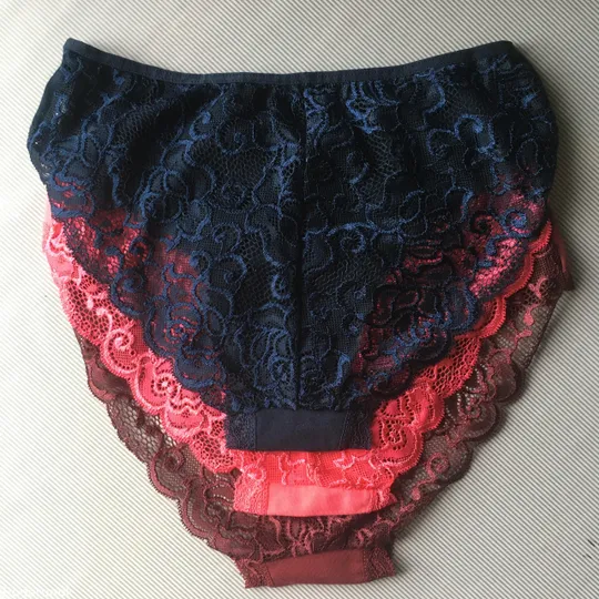 Купити Трусики бразиліани (комплект 3 шт) з бавовни і мережива Miss blue moon синій/рожевий/бордо розмір S