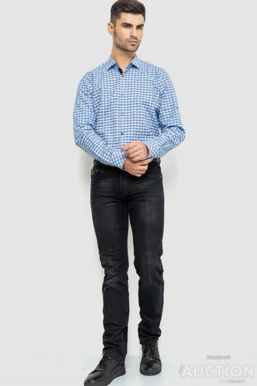 Купити Рубашка мужская в клетку, цвет бело-голубой, 214R117-35-198