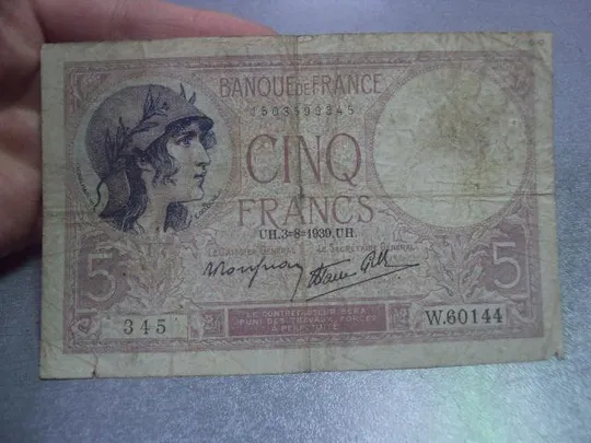 банкнота 5 франков 1939 франция №120 З аукціону