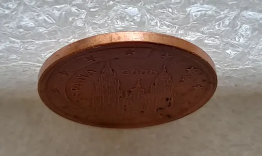 (1805) 5 євроцентів 2008 Іспанія, брак вздуття плакіровки (5 евроцентов 2008 Испания, вздутие плакировки) Недорого