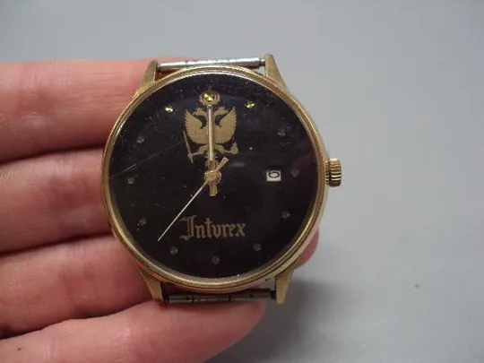 Мужские наручные часы Inturex календарь герб орел и корона позолота Ау1 Слава не на ходу №14698 Ціна