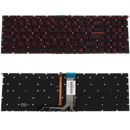 фото, Клавіатура для ноутбука MSI (GV62, GT62) rus, black, без кадру, підсвічування клавіш (RED)