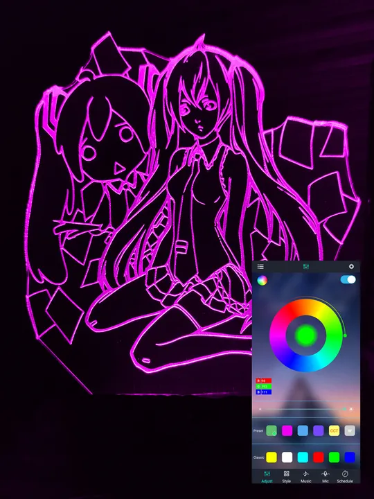 Акриловий світильник-нічник керування з телефона Хацуне Міку tty-n000904 Ціна