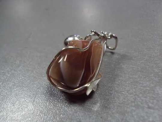 Подвеска кулон агат желудь с листочками авторская работа серебро 925 проба Украина 12,03 г №11899 З аукціону