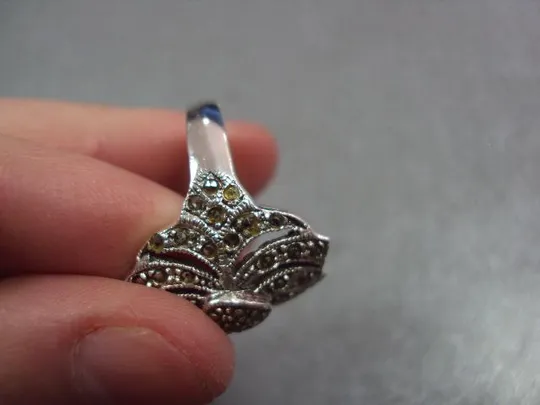 Кольцо женское ажурное сердечко серебро 925 проба ссср вес 6,55 г размер 17,5 (нет 3 камушка) №15004 Де купити