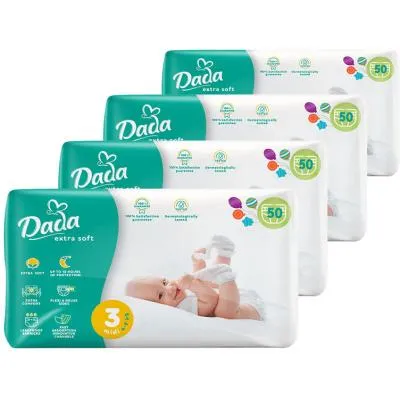 Подгузники Dada Extra Soft Размер 3 MIDI (4-9 кг) 4 упаковки по 50 шт (200 шт) (4820174989545) Ціна