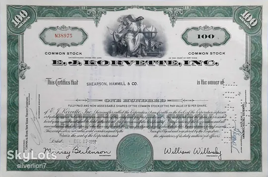 Акція Сертифікат на 100 Акцій E.J.Korvette, Inc. 1961 США Mt 02 Ціна
