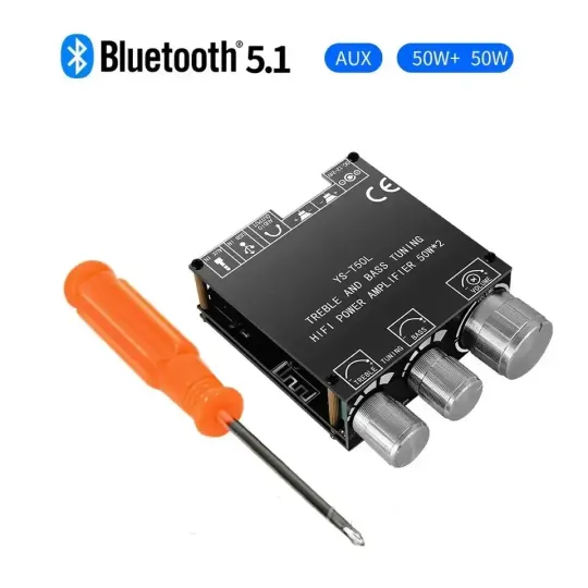 Купити Підсилювач звуку 2х50Вт з Bluetooth 5.1 , USB, AUX. DC 12-24v (ZK-T50L)