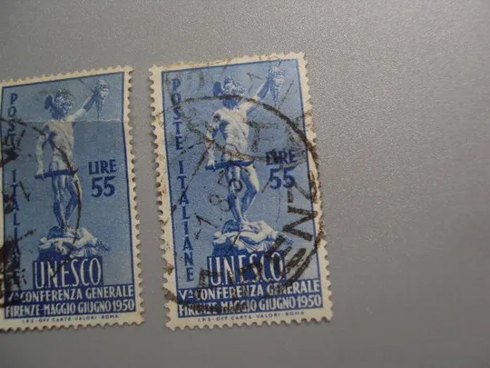марки Италия 1950 ЮНЕСКО ООН Конференция мифология античность Персей и Горгона лот 2 шт гаш №2834 З аукціону