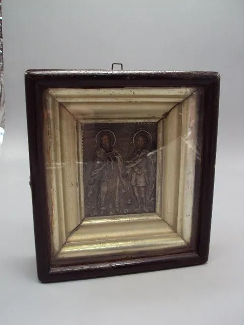 Купити Икона кипарис Афанасий Афонский и Иван Воин оклад серебро 84 проба в киоте размер 19,1х16,8см №13868