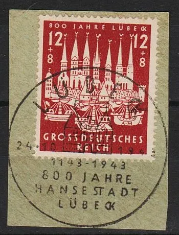 фото, 1943 - Рейх - 800 років Любека Mi.862 _Спецпогашення