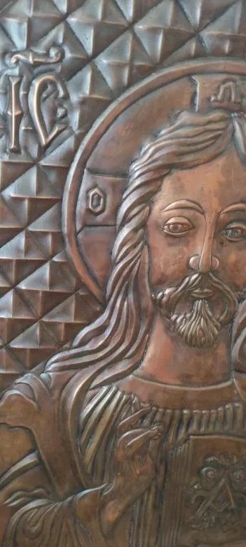 Иисус Христос медная чеканка винтаж деревянная основа сзади mk265 Ціна