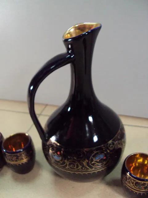 Коньячный набор штоф графин и стопки кобальт позолота фарфор лот высота 22 см, рюмки 6х4,6 см №13037 Інтернет-аукціон