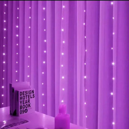 Гирлянда штора Роса + пульт, 1,8x1,2м, 144 LED, от USB и сети 220В, 12 нитей, 8 режимов Фиолетовый З аукціону