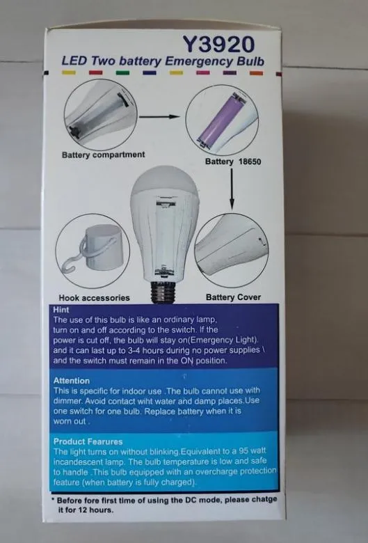 Світлодіодна led-лампочка з акумулятором 20вт, е27, y-3920 / акумуляторна лампочка / аварійна Інтернет-аукціон