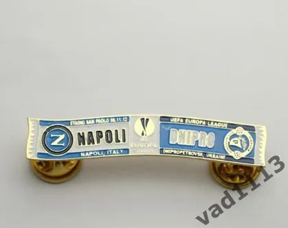 фото, Футбол - Серия значков шарфы ФК Днепр Днепропетровск (значок № 29). Лига Европы 2012-13 Наполи Италия - ФК Днепр Днепропетровск