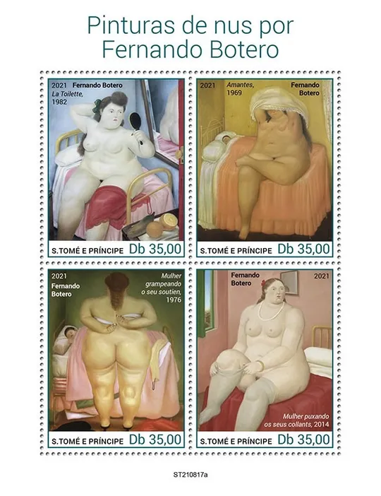 Купити Сан Томе и Принсипи- Обнажённая Живопись-Фернандо Ботеро-2022. Чистый полный красивый комплект.MNH.